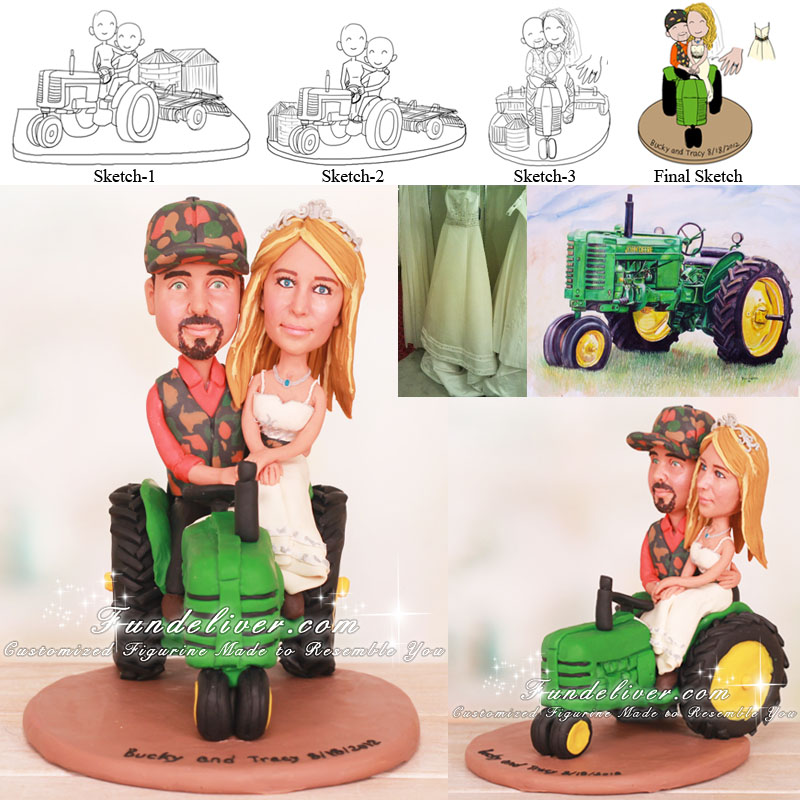 Farm Wedding Cake Topper with Tractor
